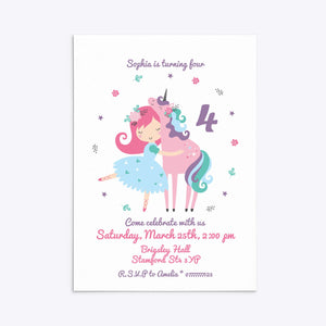 Personalised Unicorn Happy Birthday Invitation