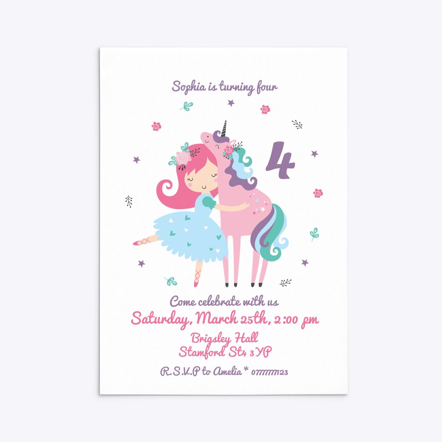 Personalised Unicorn Happy Birthday Rectangle Invitation Matte Paper