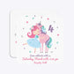 Personalised Unicorn Happy Birthday Rounded 5 25x5 25 Invitation Glitter Front and Back Image