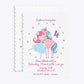 Personalised Unicorn Happy Birthday Scalloped Invitation Glitter Front and Back Image