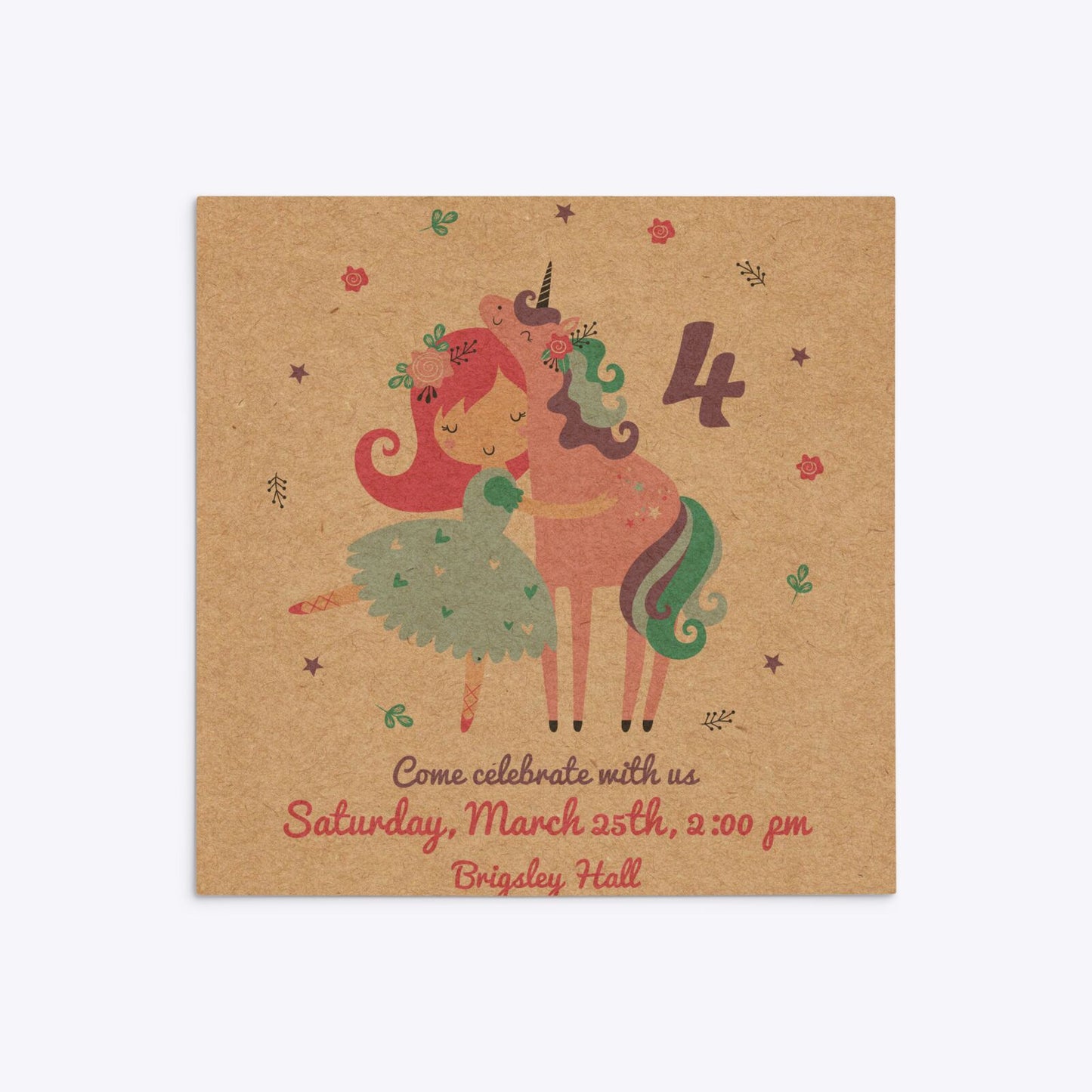 Personalised Unicorn Happy Birthday Square 5 25x5 25 Invitation Kraft