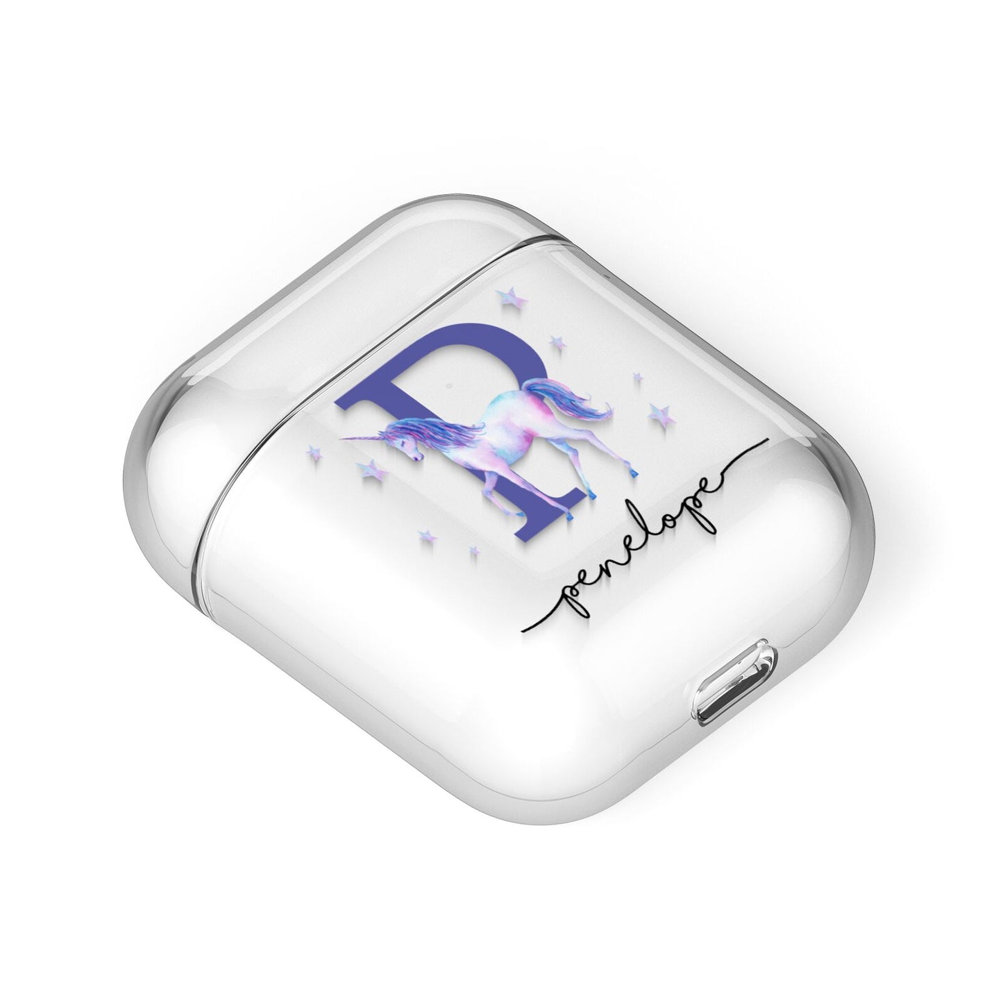 Personalised Unicorn Initial AirPods Case Laid Flat