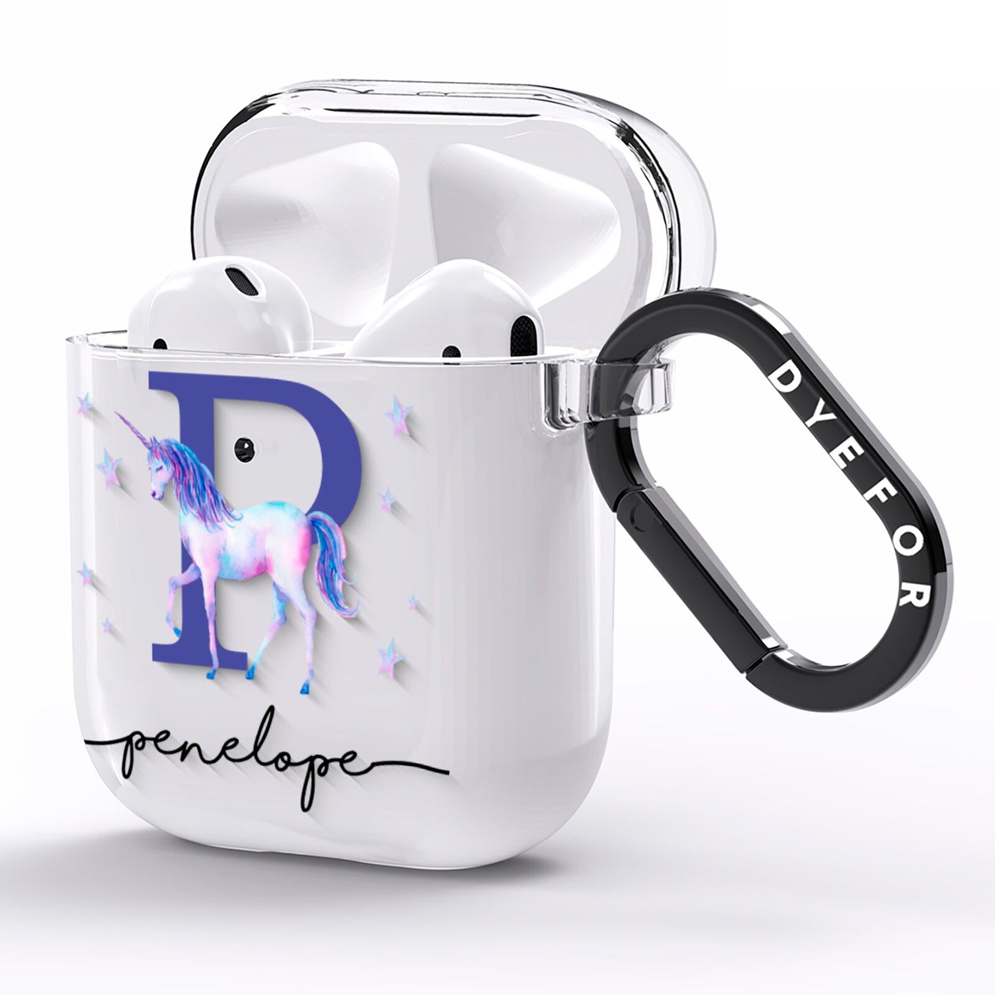 Personalised Unicorn Initial AirPods Clear Case Side Image