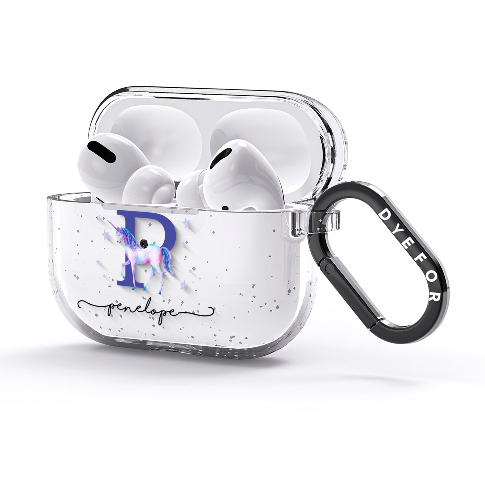 Personalised Unicorn Initial AirPods Glitter Case 3rd Gen Side Image