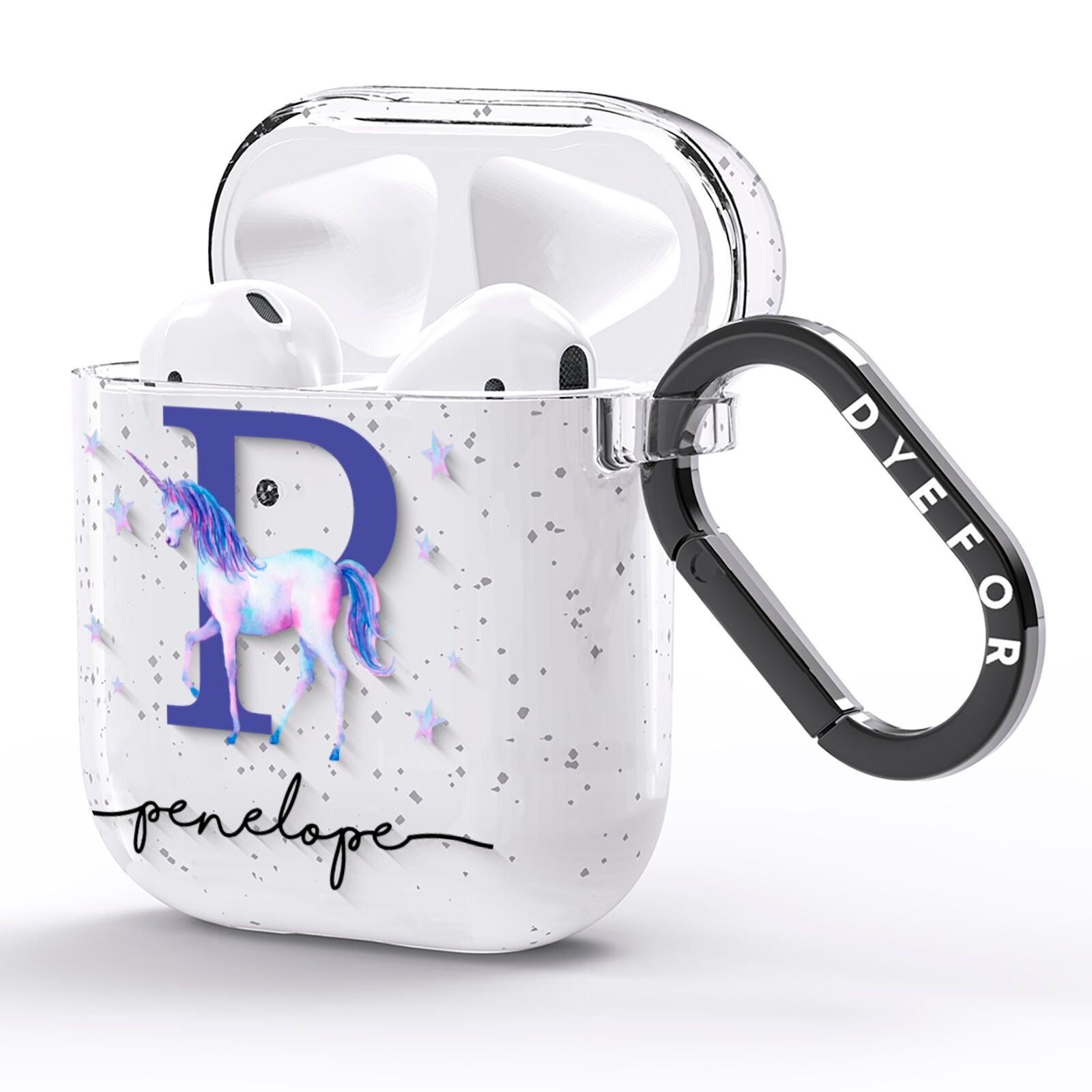 Personalised Unicorn Initial AirPods Glitter Case Side Image