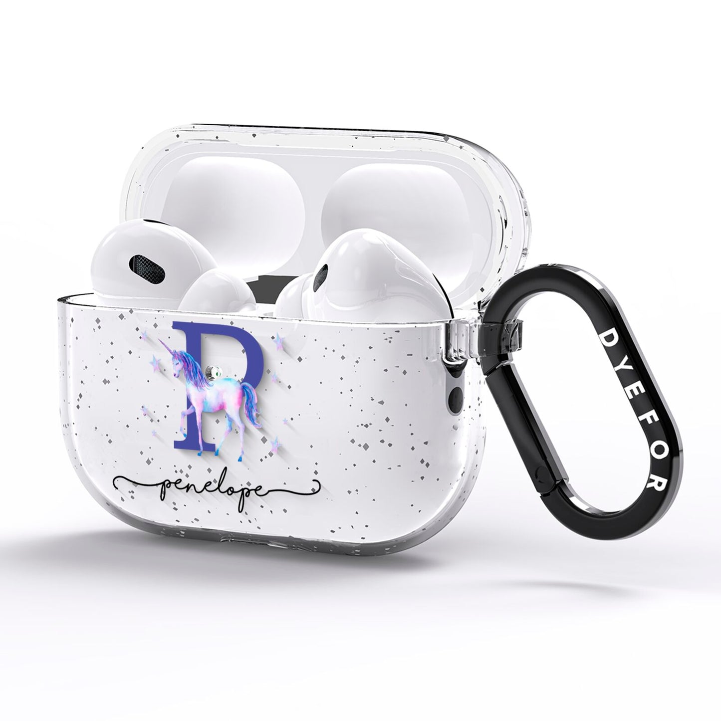 Personalised Unicorn Initial AirPods Pro Glitter Case Side Image
