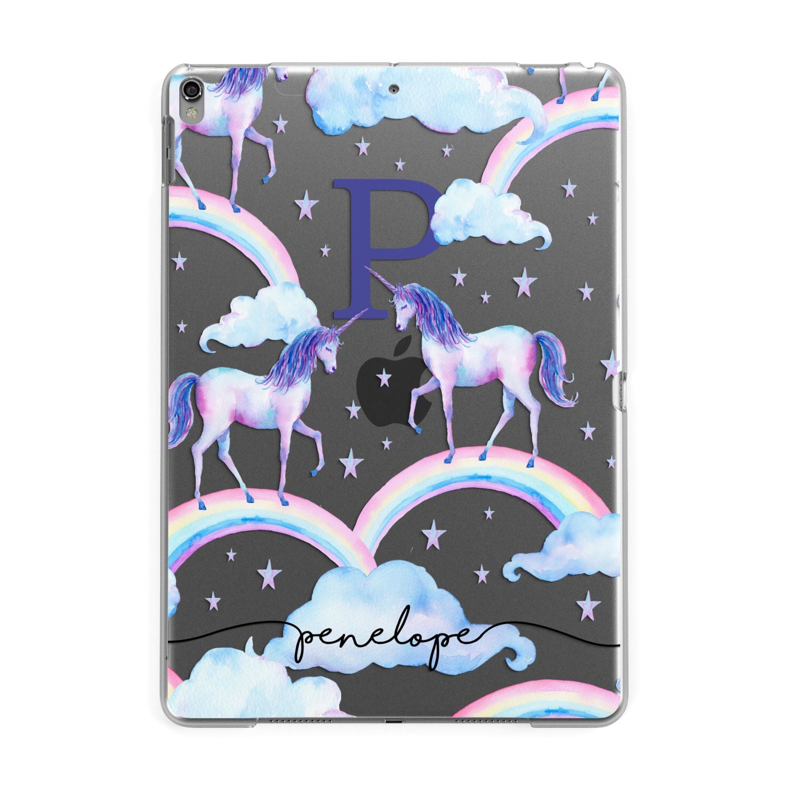 Personalised Unicorn Initial Apple iPad Grey Case