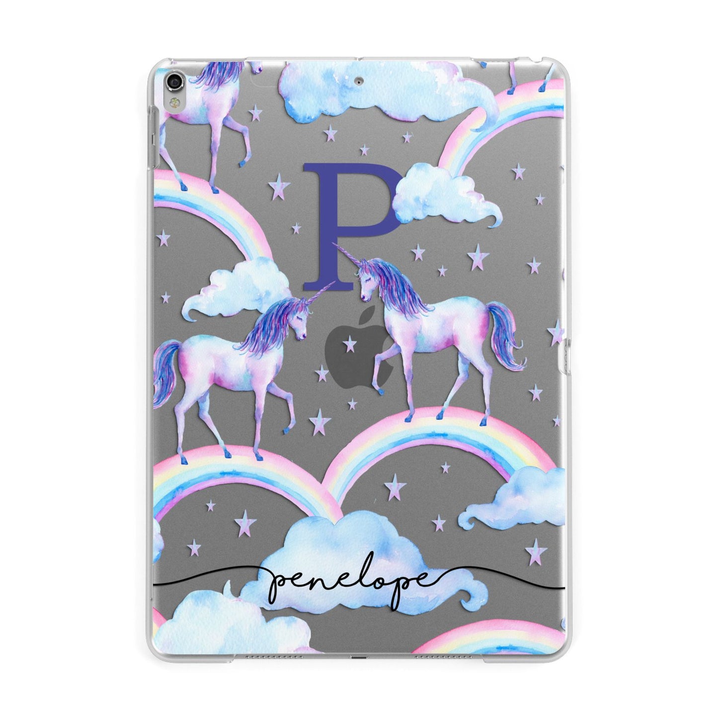 Personalised Unicorn Initial Apple iPad Silver Case