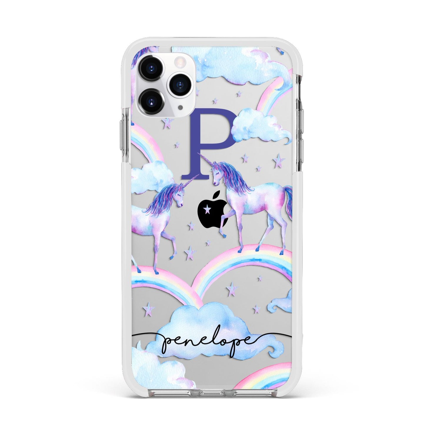 Personalised Unicorn Initial Apple iPhone 11 Pro Max in Silver with White Impact Case