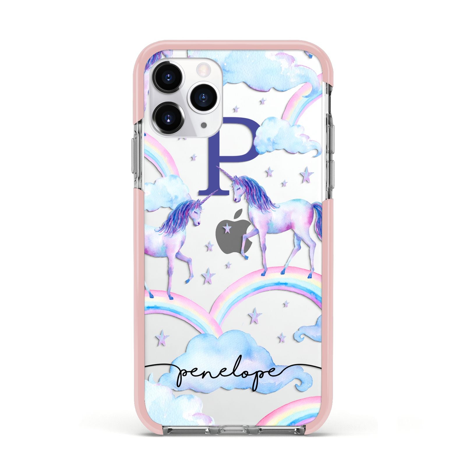 Personalised Unicorn Initial Apple iPhone 11 Pro in Silver with Pink Impact Case