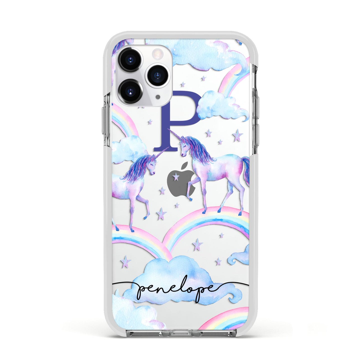 Personalised Unicorn Initial Apple iPhone 11 Pro in Silver with White Impact Case