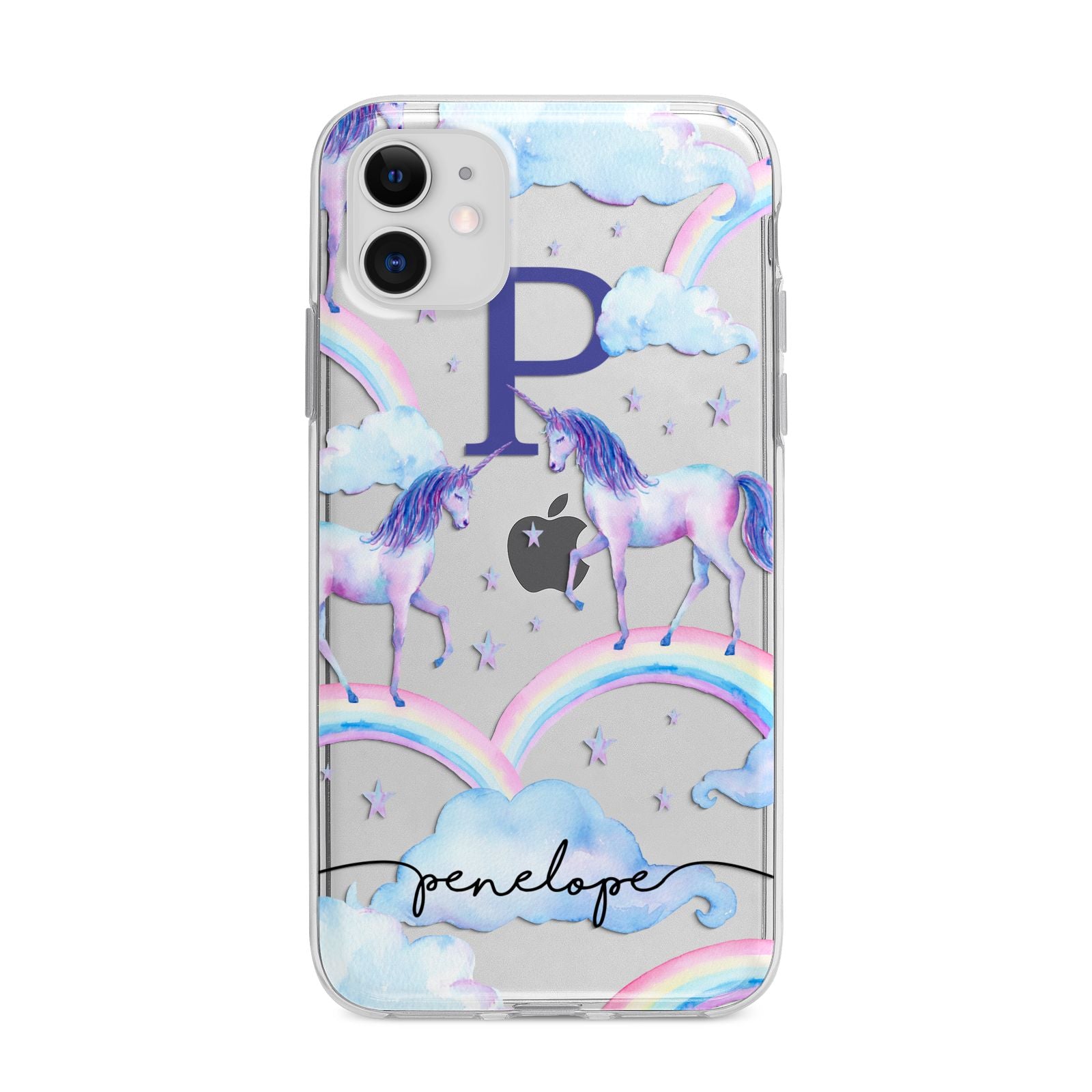 Personalised Unicorn Initial Apple iPhone 11 in White with Bumper Case