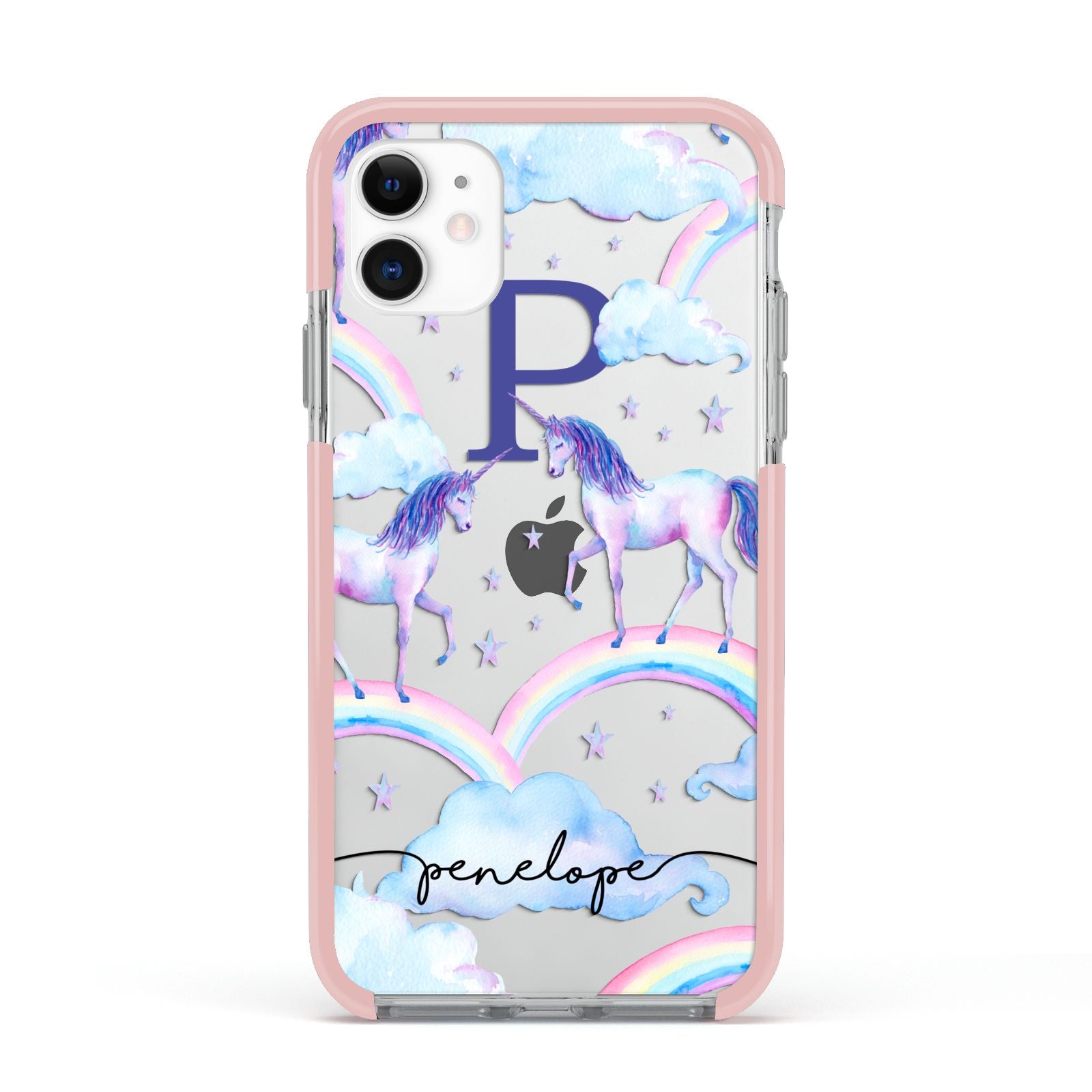 Personalised Unicorn Initial Apple iPhone 11 in White with Pink Impact Case
