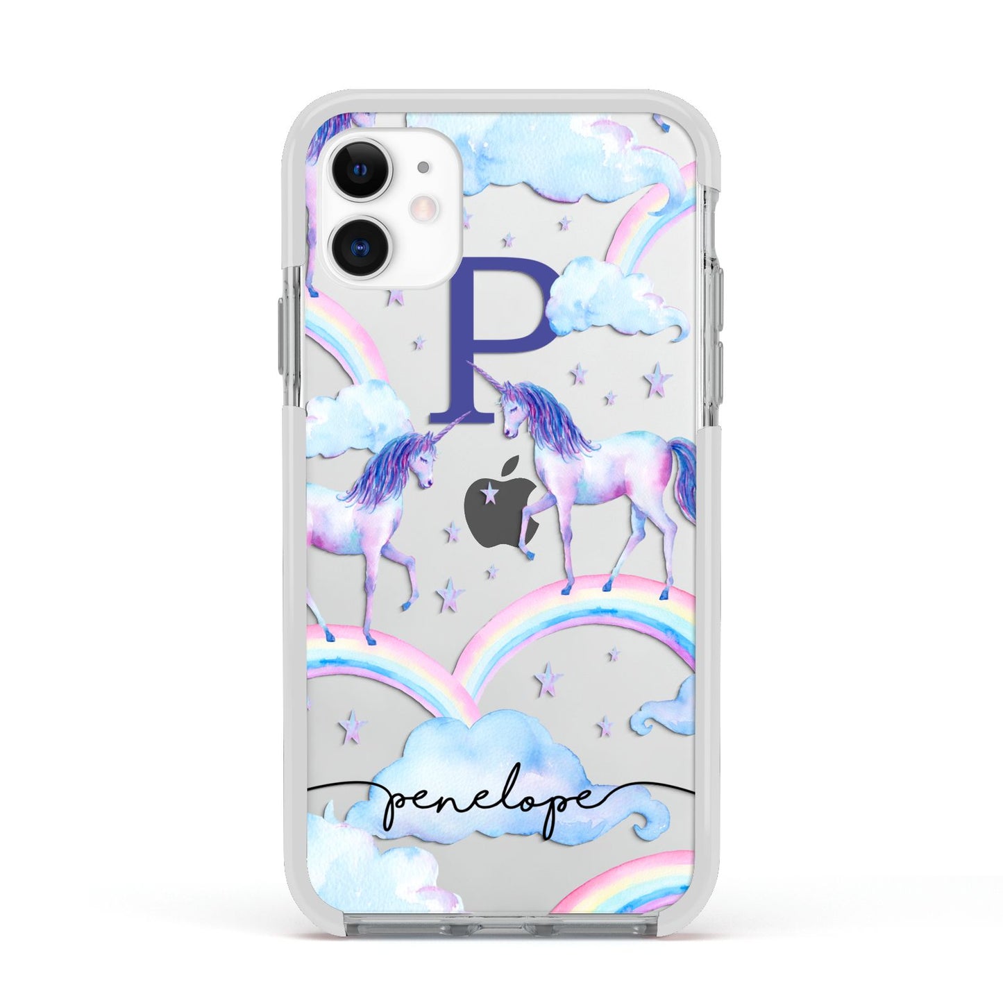 Personalised Unicorn Initial Apple iPhone 11 in White with White Impact Case