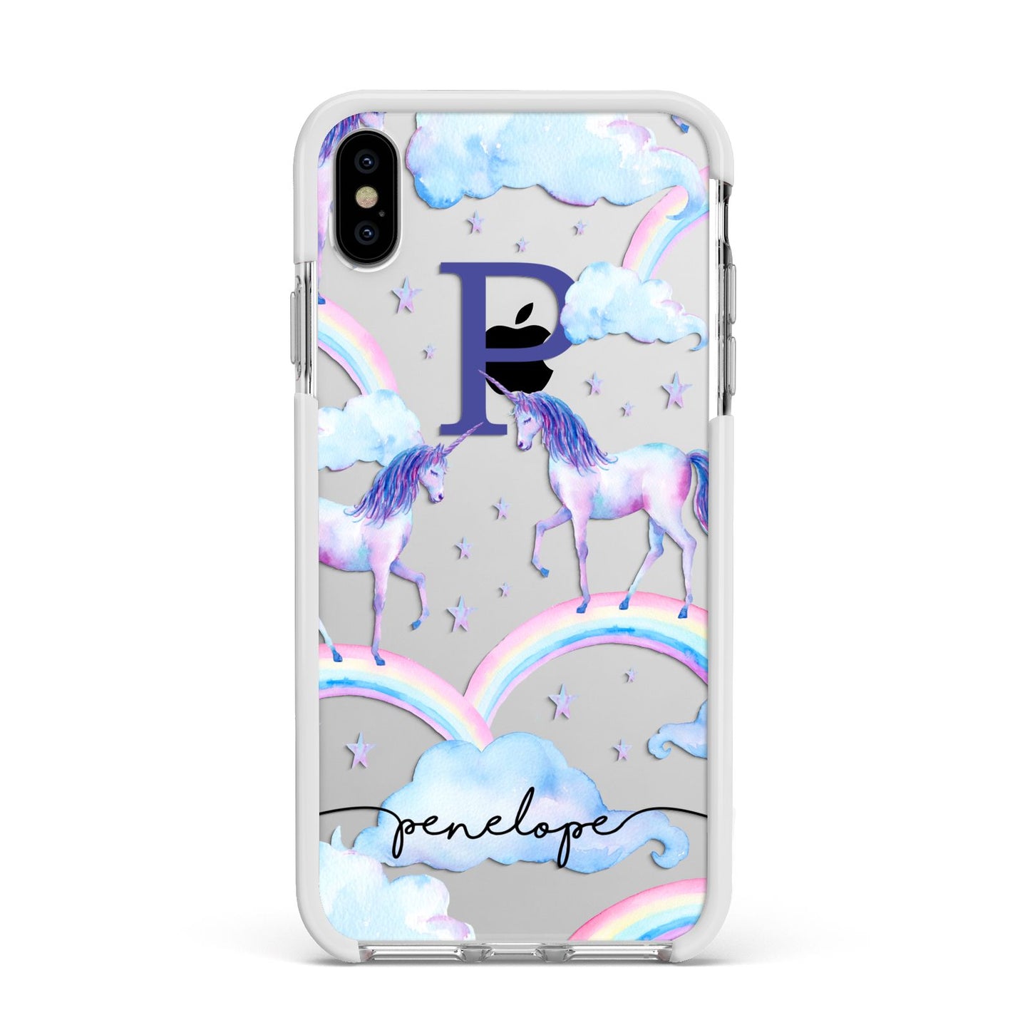 Personalised Unicorn Initial Apple iPhone Xs Max Impact Case White Edge on Silver Phone