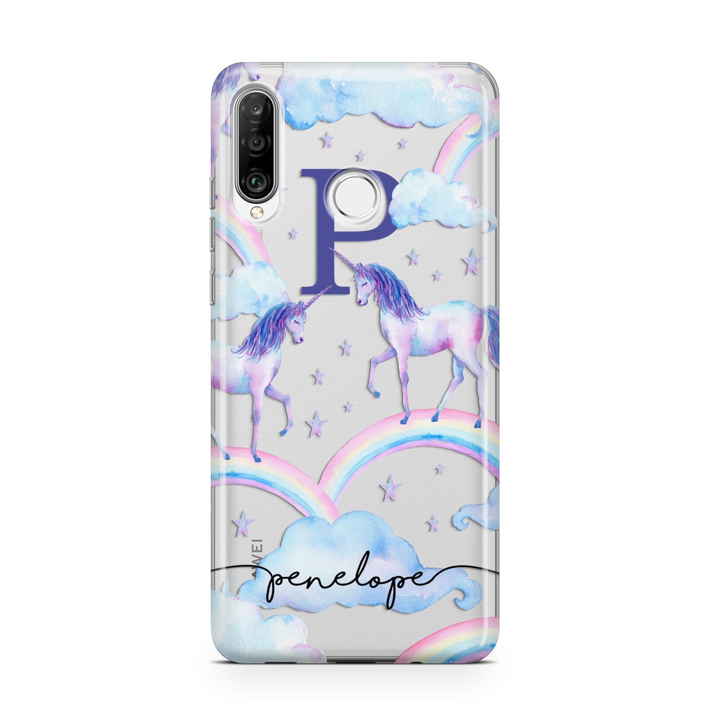 Personalised Unicorn Initial Huawei P30 Lite Phone Case