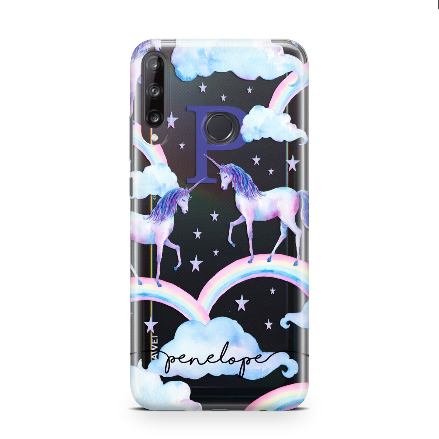Personalised Unicorn Initial Huawei P40 Lite E Phone Case