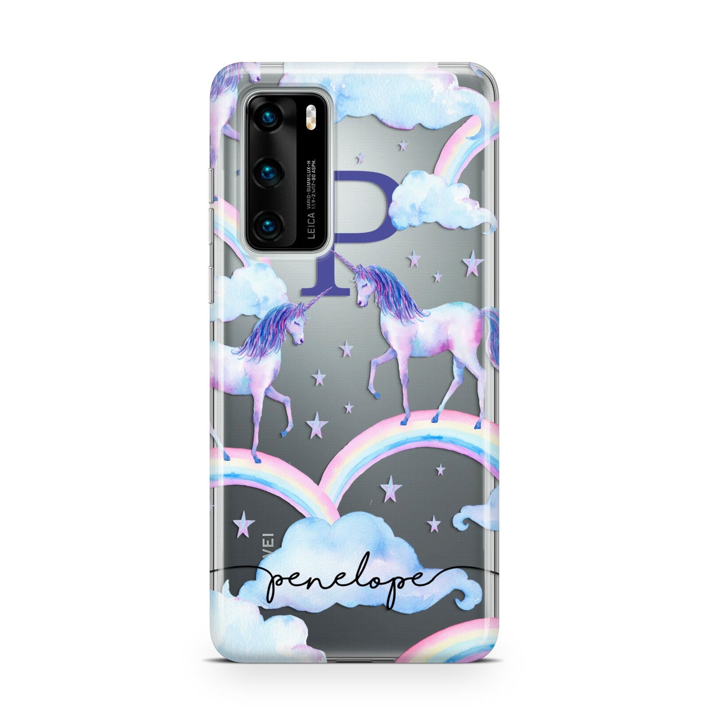 Personalised Unicorn Initial Huawei P40 Phone Case