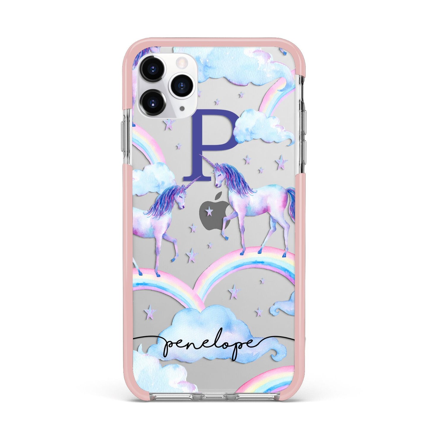 Personalised Unicorn Initial iPhone 11 Pro Max Impact Pink Edge Case