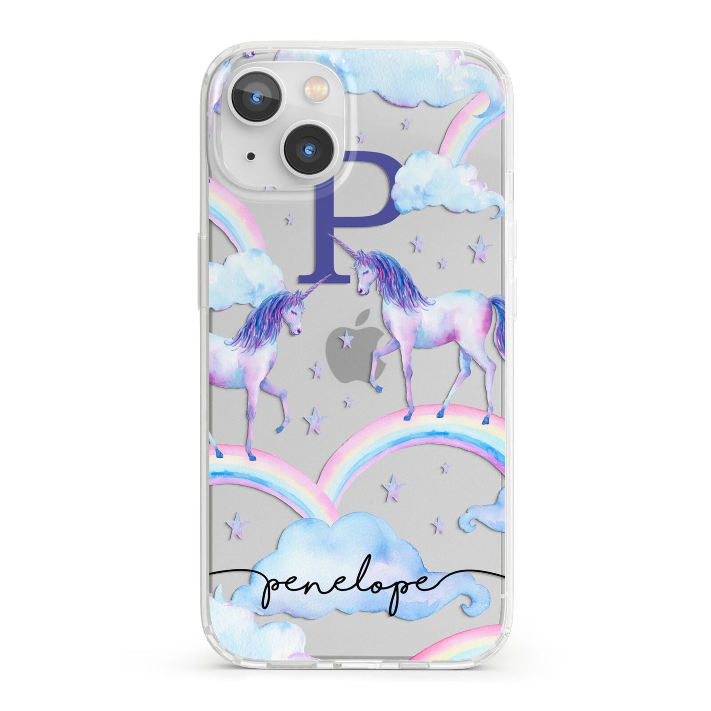 Personalised Unicorn Initial iPhone 13 Clear Bumper Case