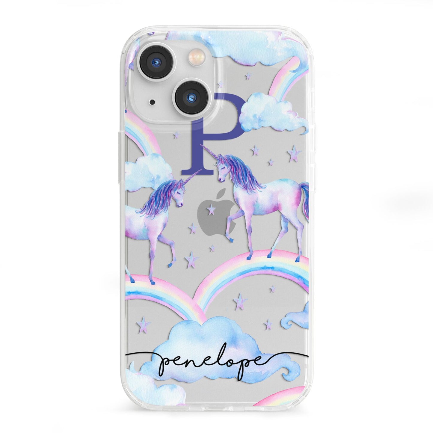Personalised Unicorn Initial iPhone 13 Mini Clear Bumper Case