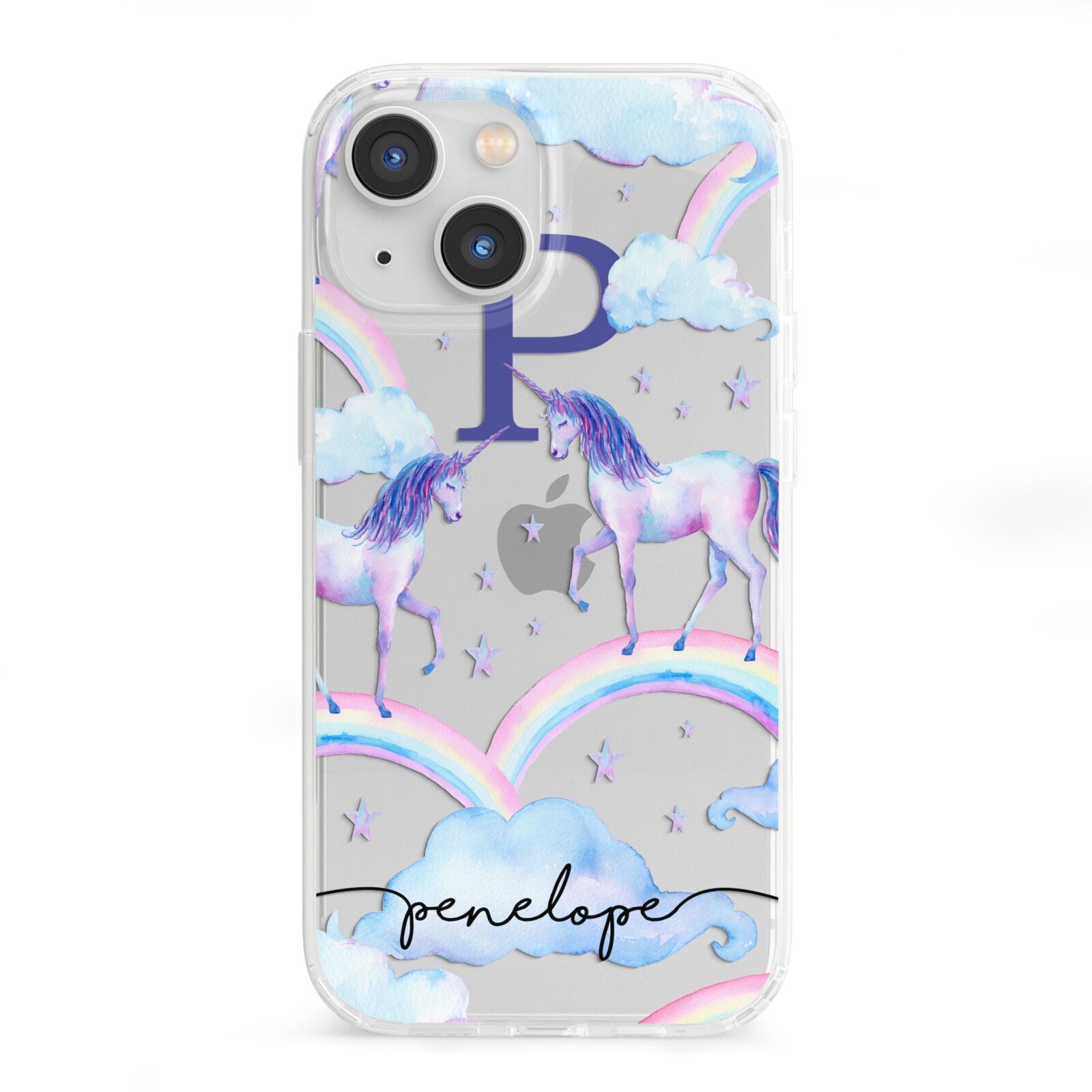 Personalised Unicorn Initial iPhone 13 Mini Clear Bumper Case