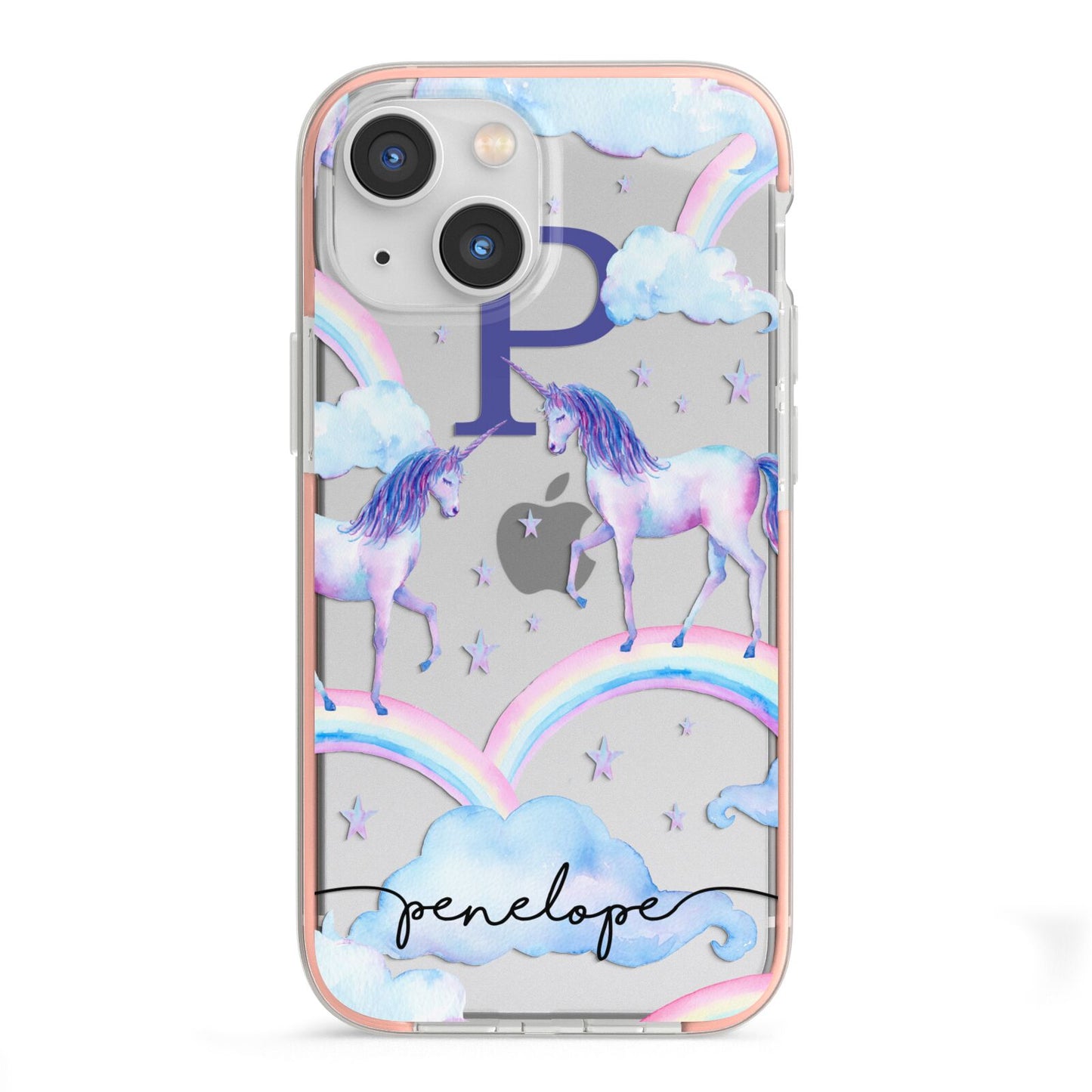 Personalised Unicorn Initial iPhone 13 Mini TPU Impact Case with Pink Edges