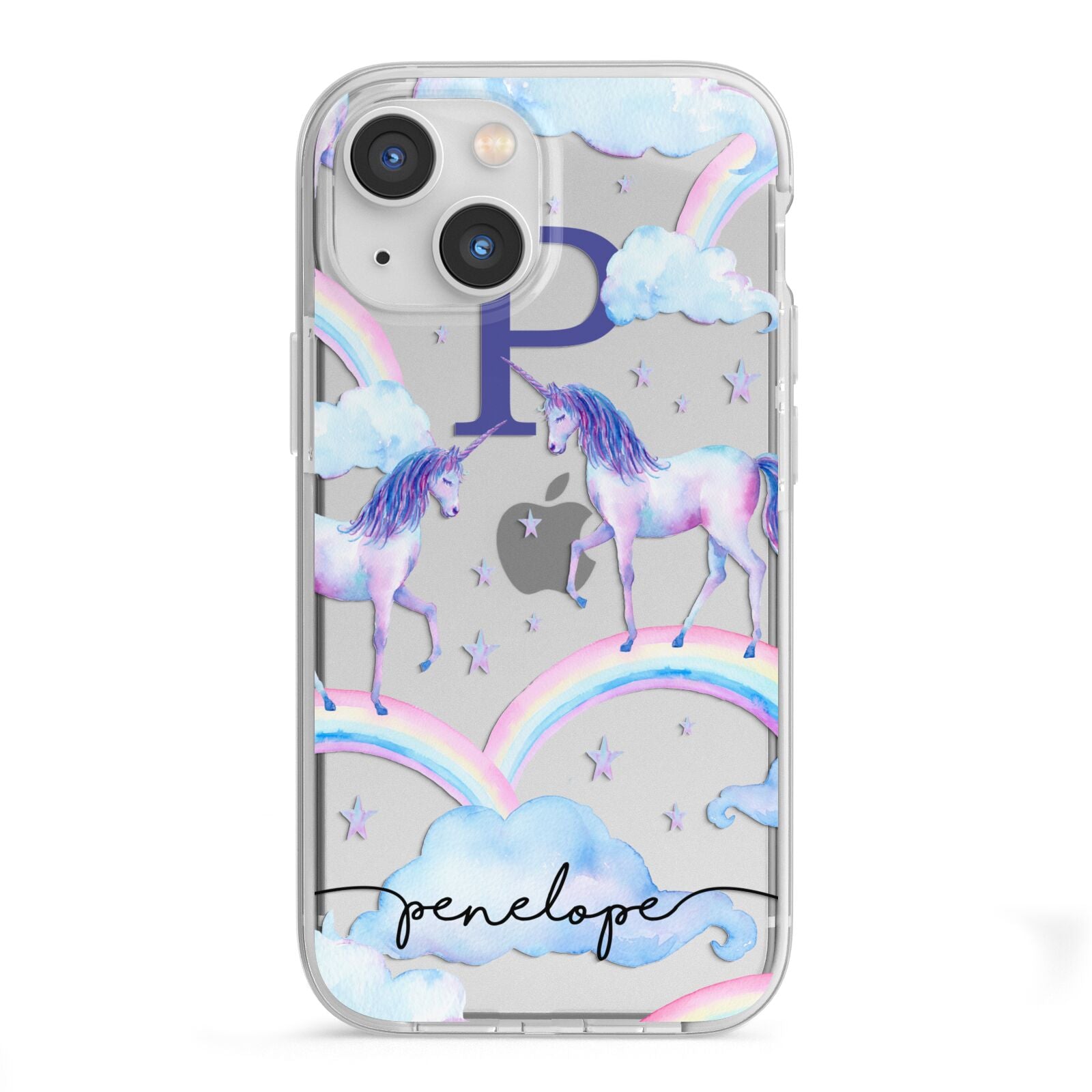 Personalised Unicorn Initial iPhone 13 Mini TPU Impact Case with White Edges