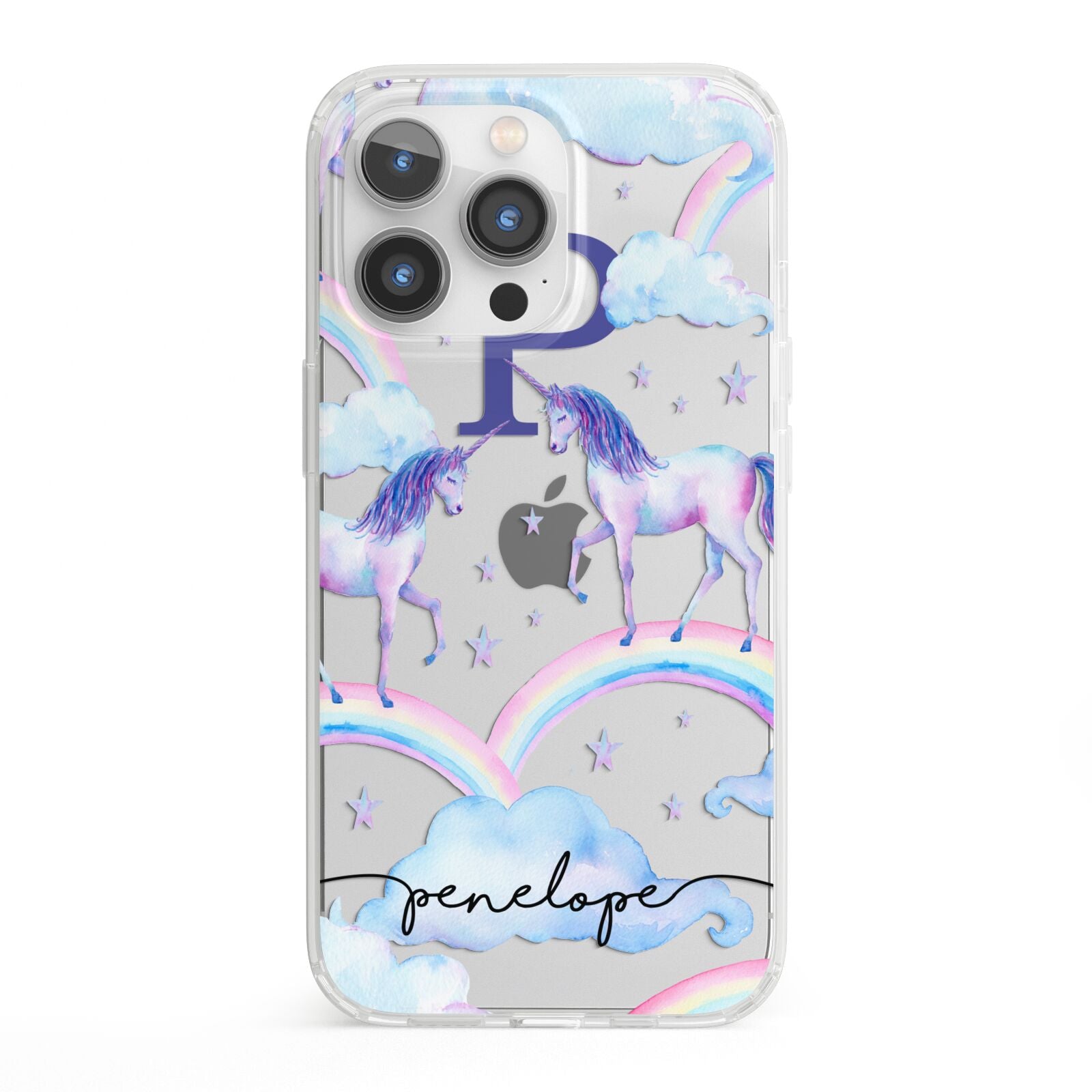 Personalised Unicorn Initial iPhone 13 Pro Clear Bumper Case