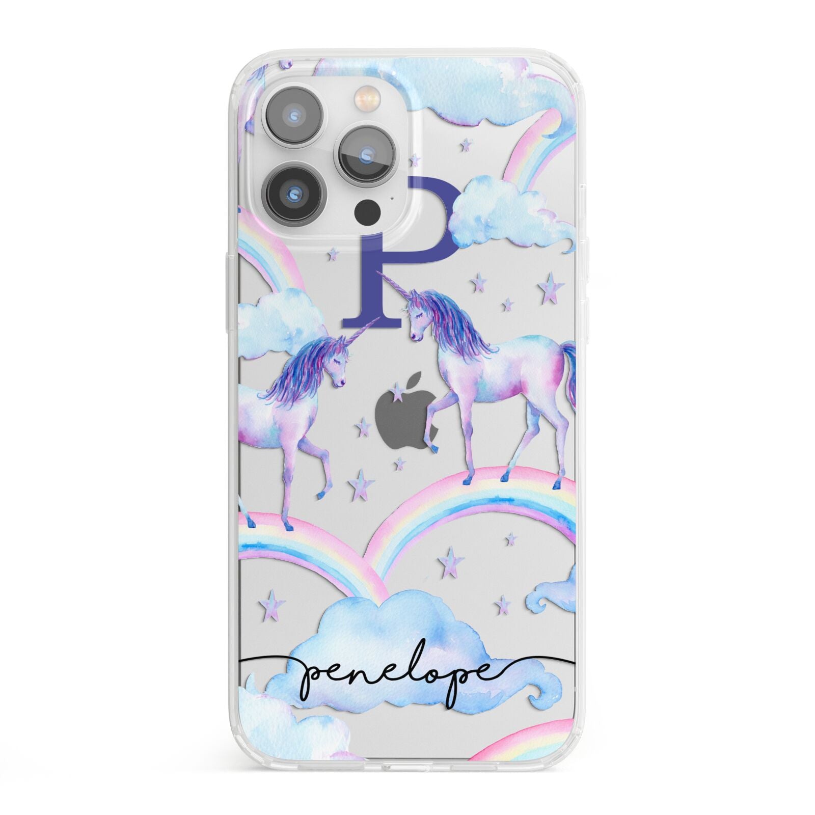 Personalised Unicorn Initial iPhone 13 Pro Max Clear Bumper Case