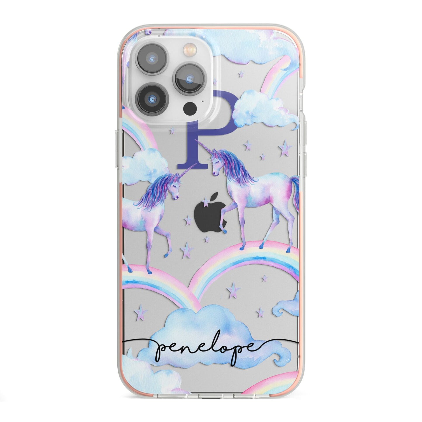 Personalised Unicorn Initial iPhone 13 Pro Max TPU Impact Case with Pink Edges