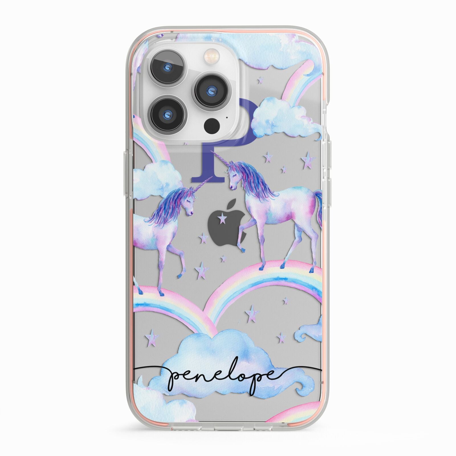 Personalised Unicorn Initial iPhone 13 Pro TPU Impact Case with Pink Edges
