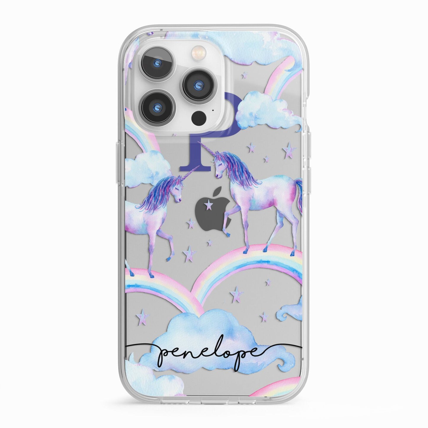 Personalised Unicorn Initial iPhone 13 Pro TPU Impact Case with White Edges
