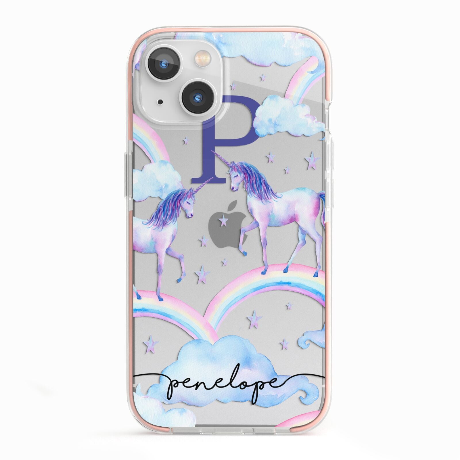 Personalised Unicorn Initial iPhone 13 TPU Impact Case with Pink Edges
