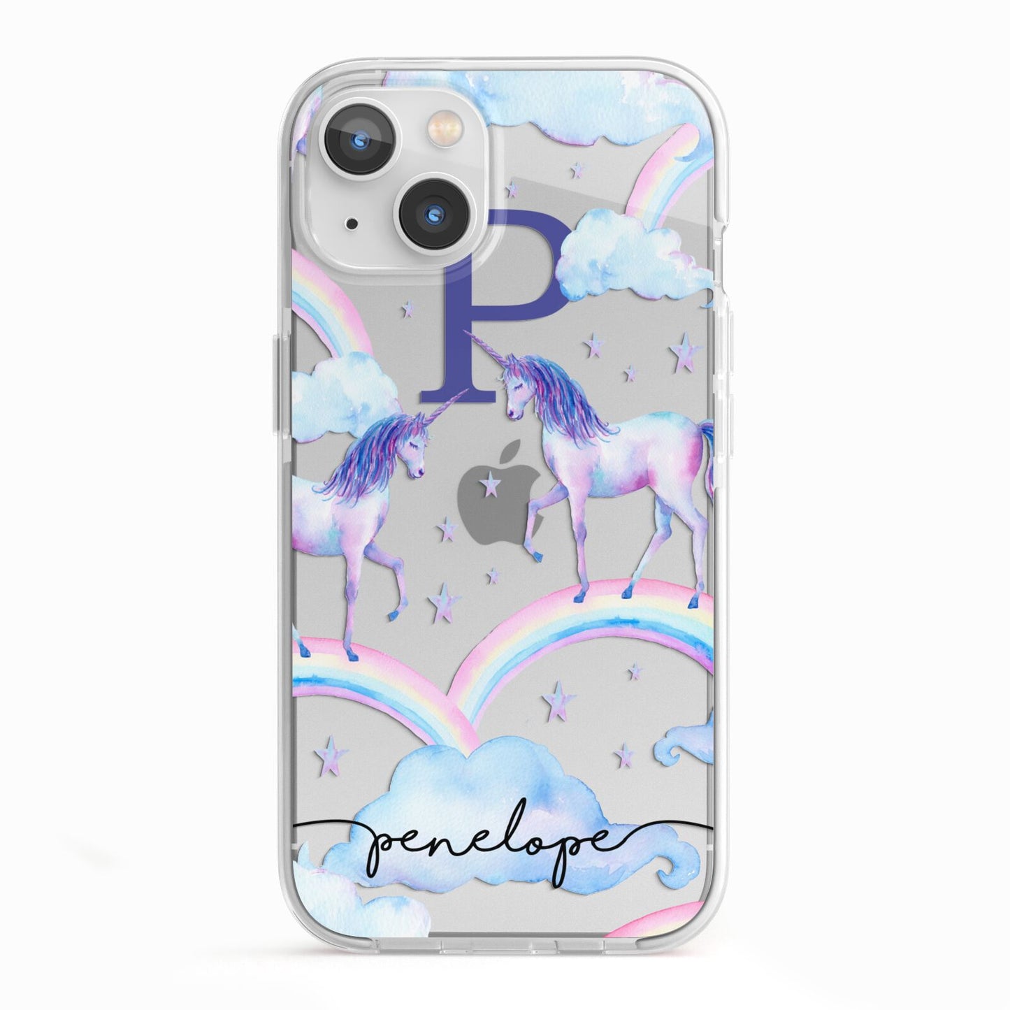 Personalised Unicorn Initial iPhone 13 TPU Impact Case with White Edges
