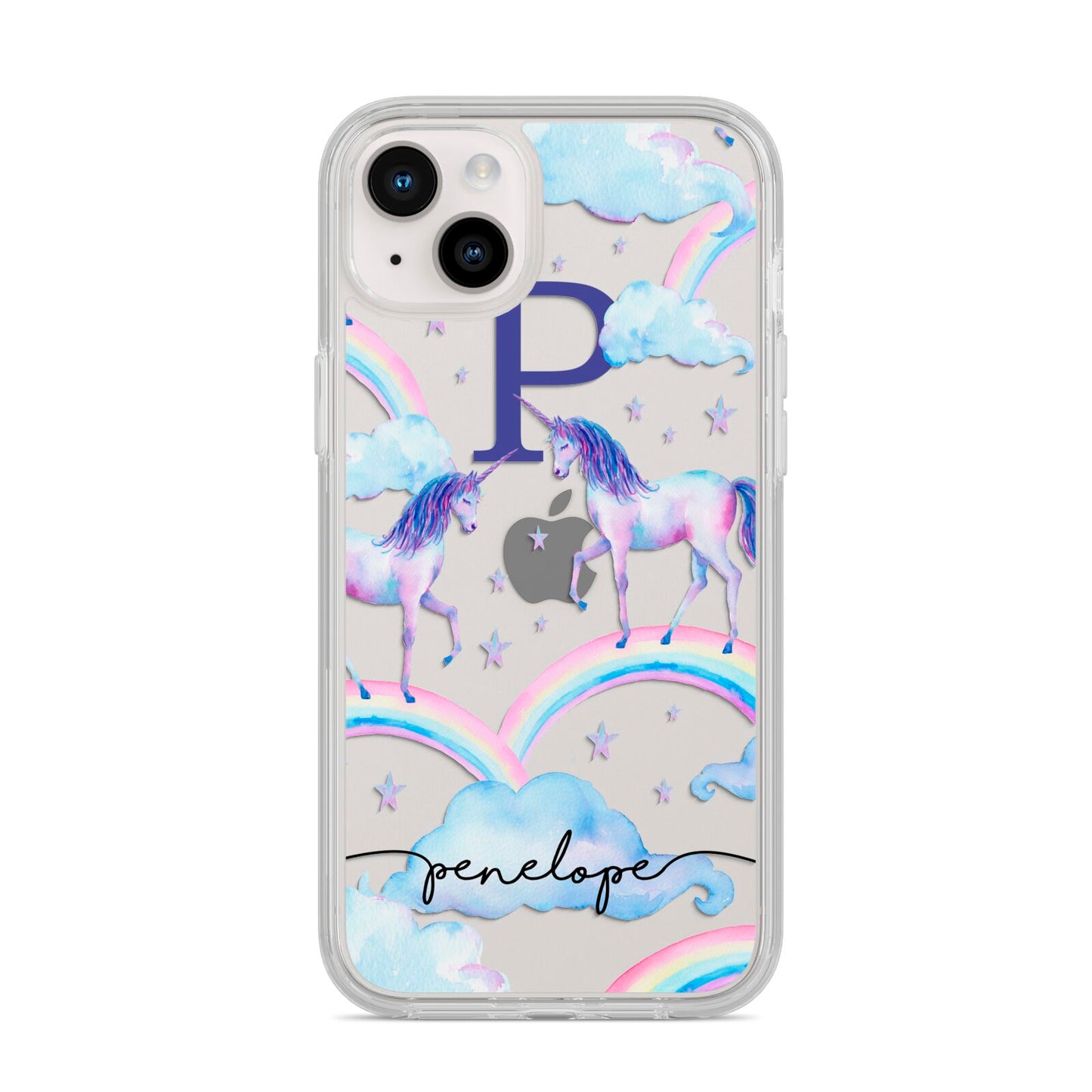 Personalised Unicorn Initial iPhone 14 Plus Clear Tough Case Starlight