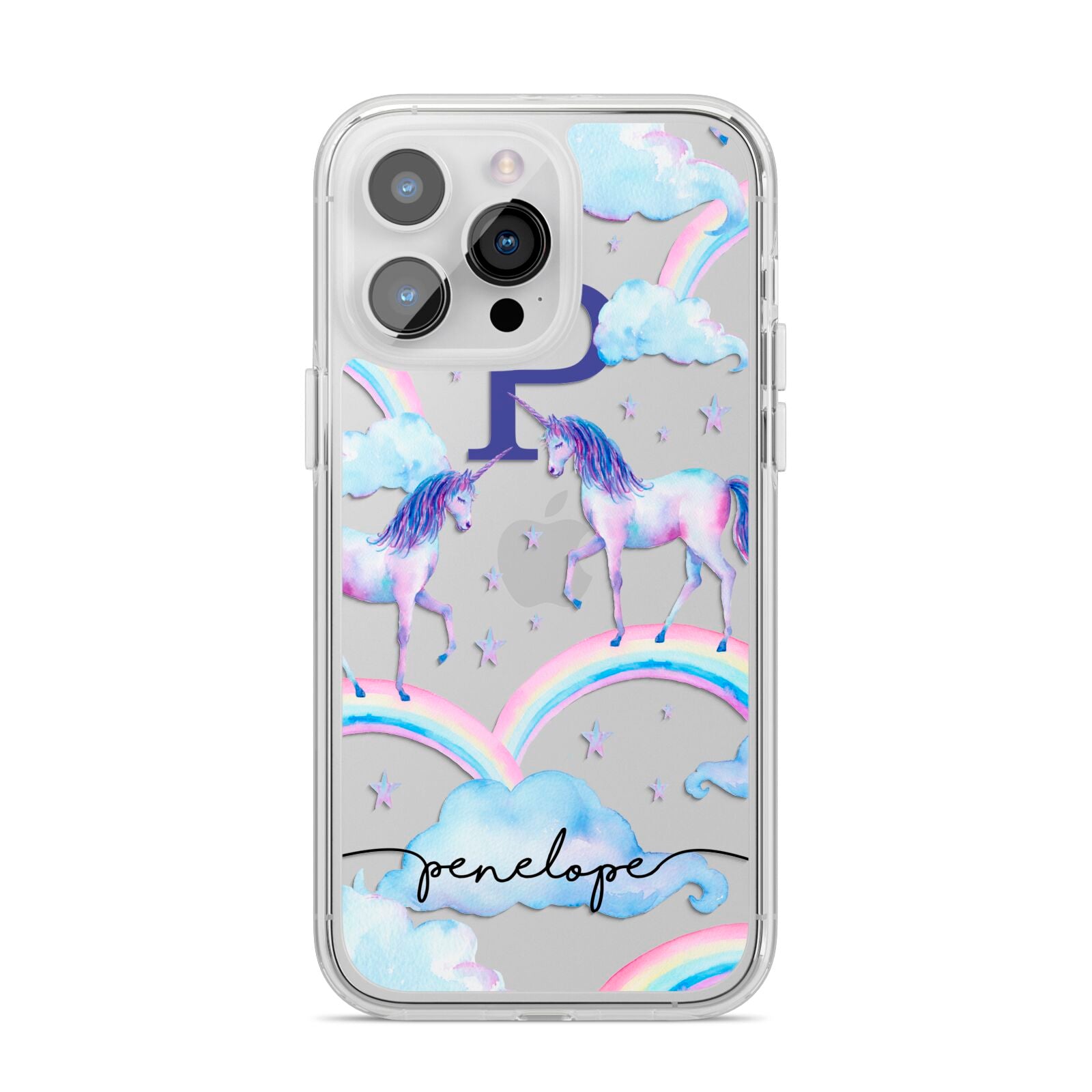 Personalised Unicorn Initial iPhone 14 Pro Max Clear Tough Case Silver