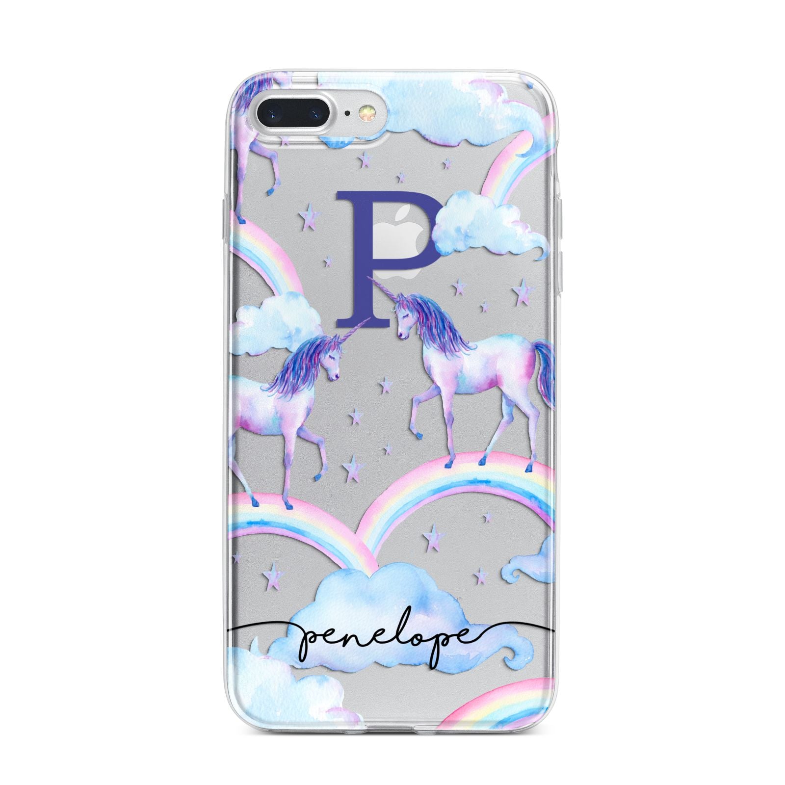 Personalised Unicorn Initial iPhone 7 Plus Bumper Case on Silver iPhone