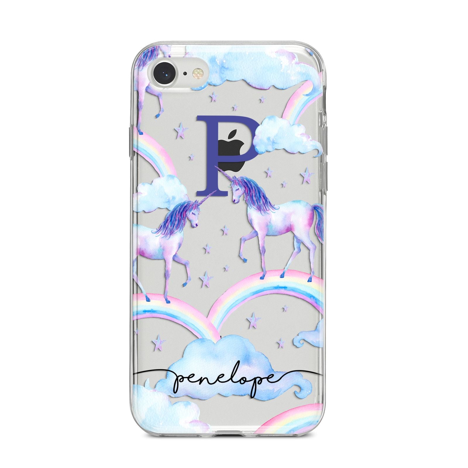 Personalised Unicorn Initial iPhone 8 Bumper Case on Silver iPhone