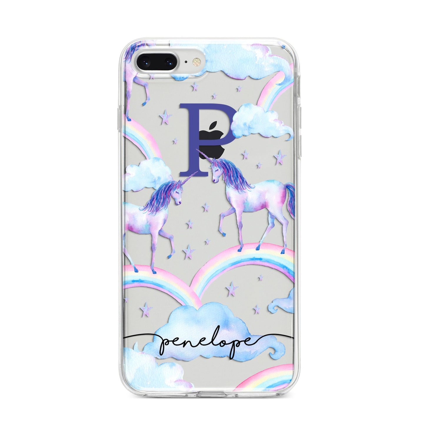 Personalised Unicorn Initial iPhone 8 Plus Bumper Case on Silver iPhone