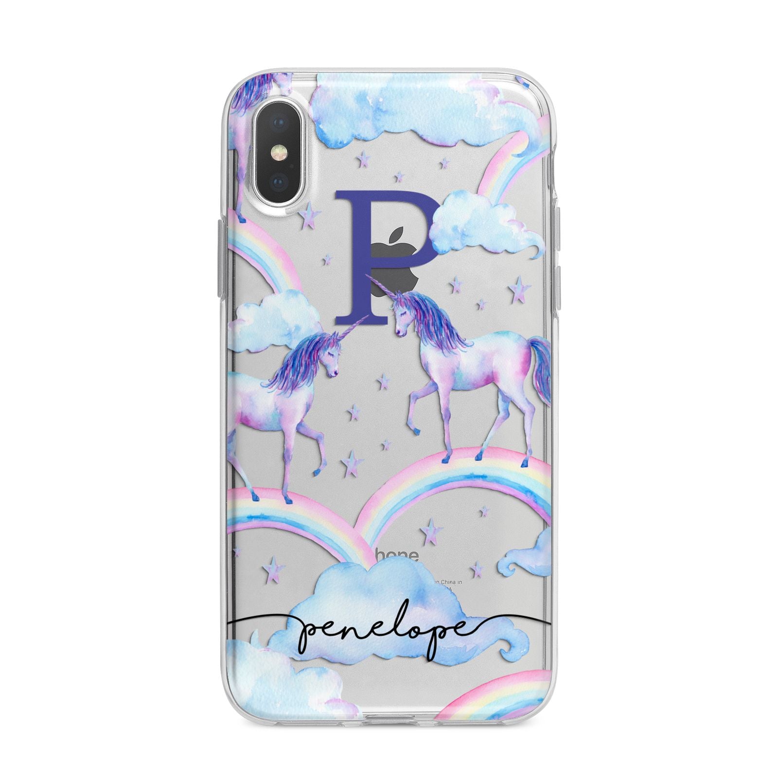 Personalised Unicorn Initial iPhone X Bumper Case on Silver iPhone Alternative Image 1