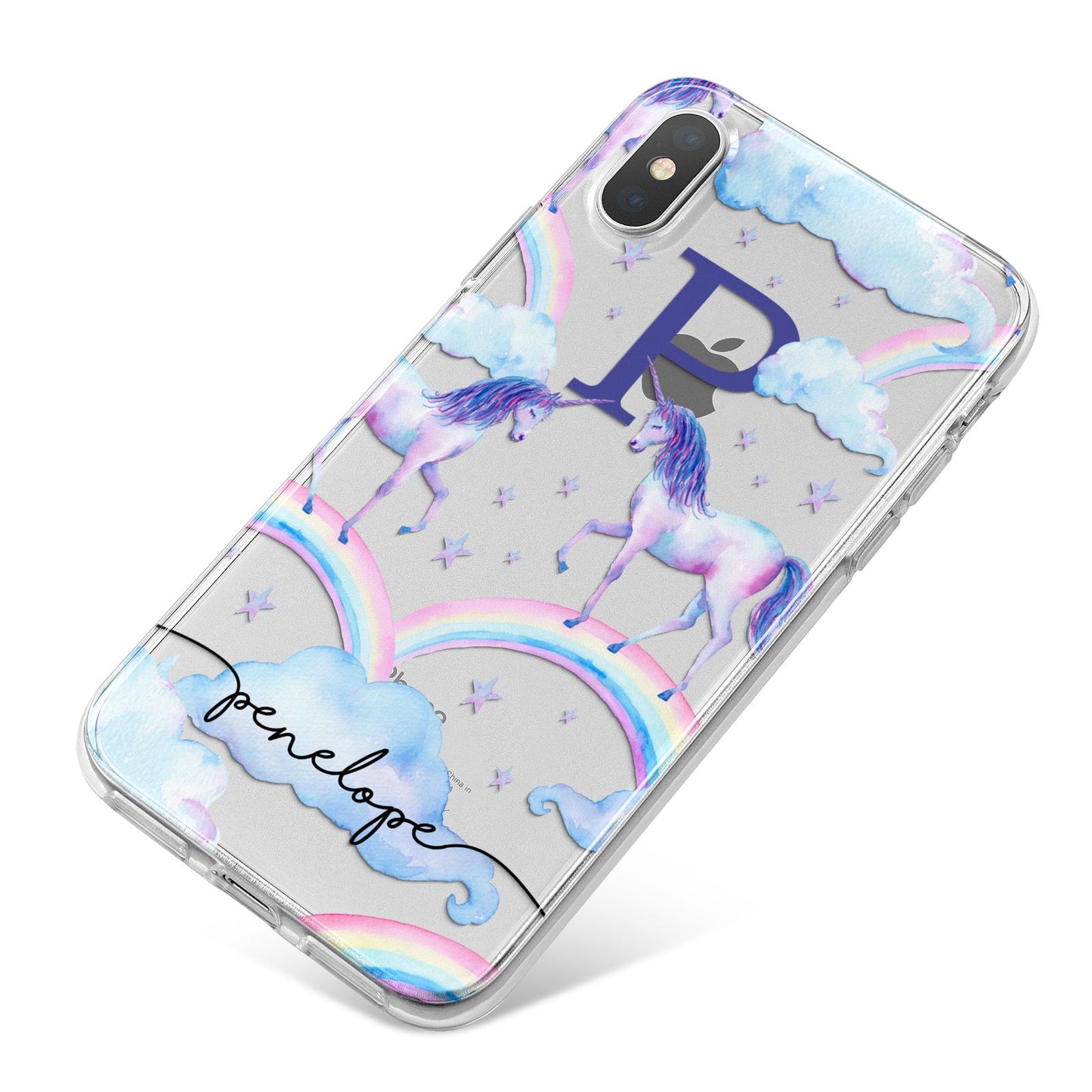 Personalised Unicorn Initial iPhone X Bumper Case on Silver iPhone
