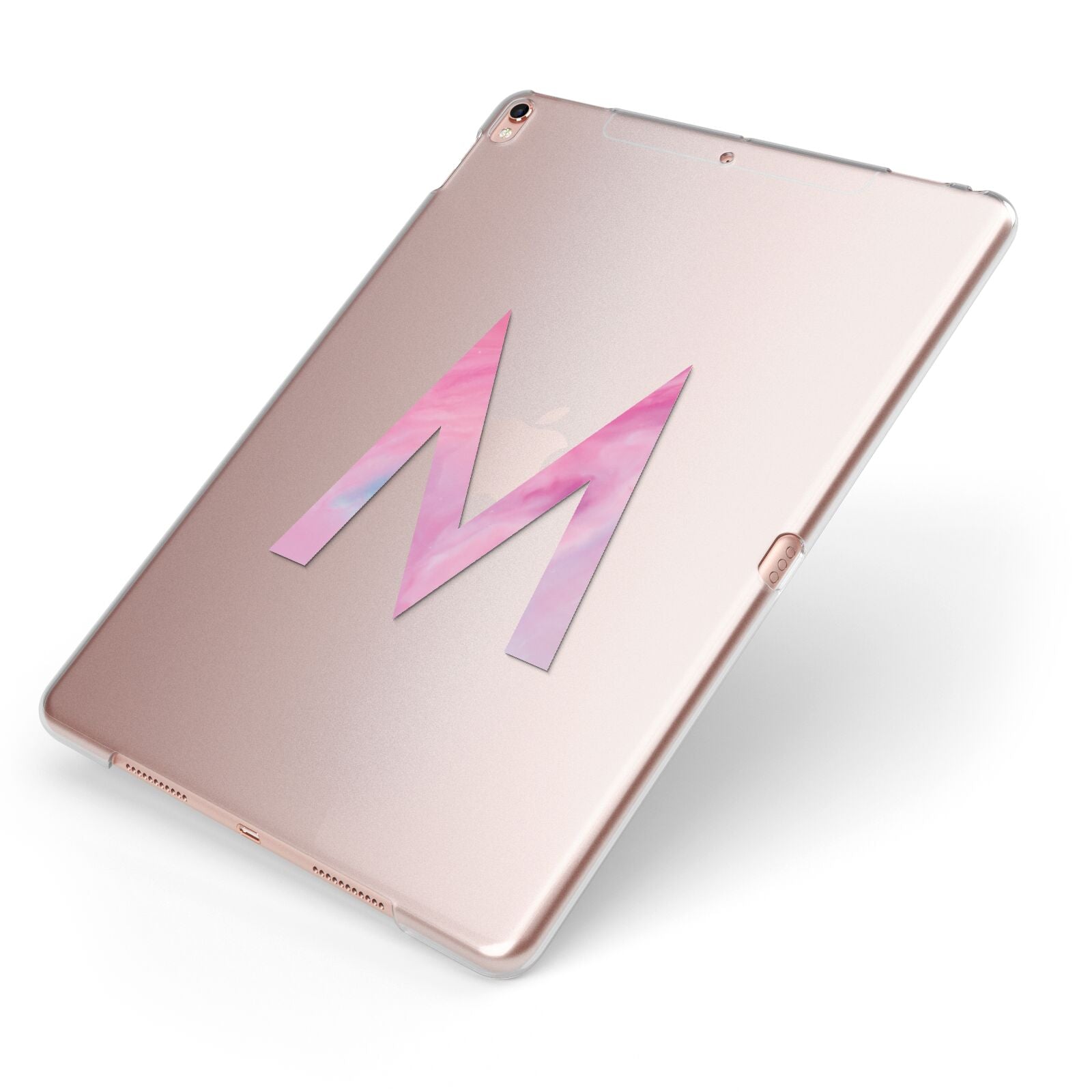 Personalised Unicorn Marble Initial Clear Custom Apple iPad Case on Rose Gold iPad Side View