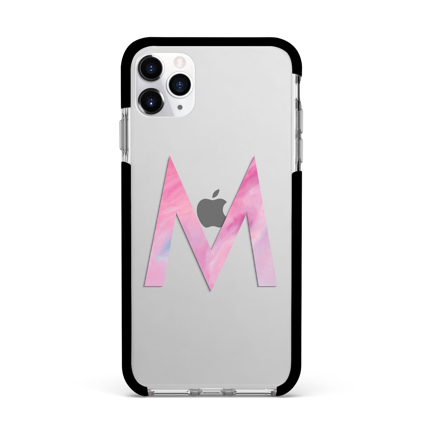 Personalised Unicorn Marble Initial Clear Custom Apple iPhone 11 Pro Max in Silver with Black Impact Case