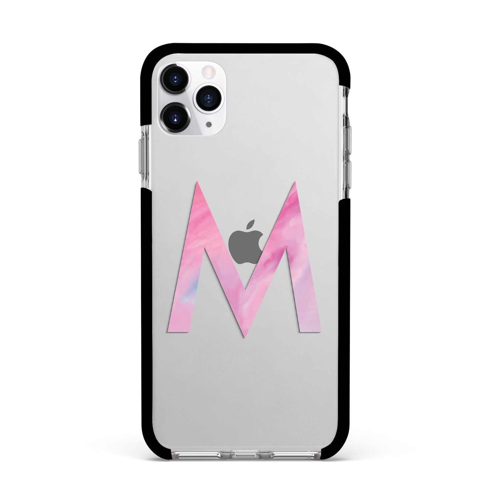 Personalised Unicorn Marble Initial Clear Custom Apple iPhone 11 Pro Max in Silver with Black Impact Case