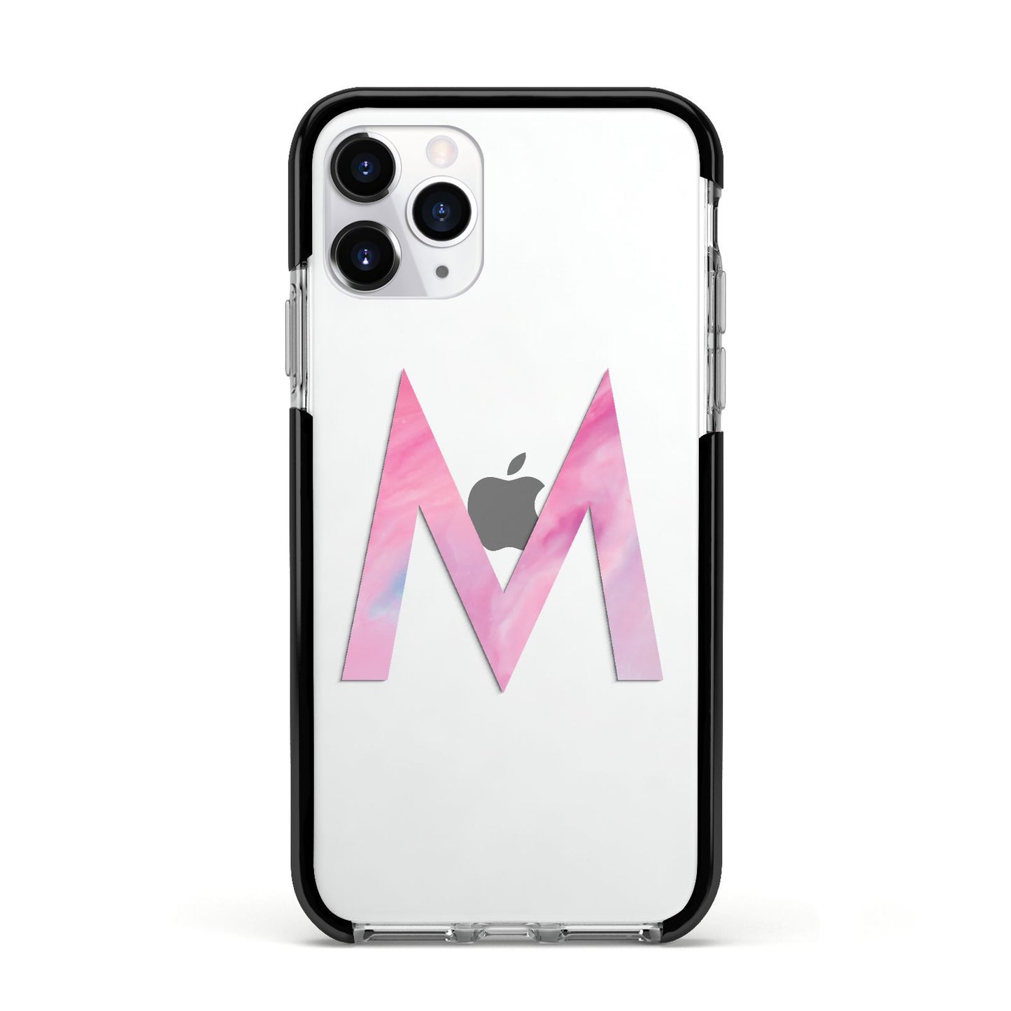 Personalised Unicorn Marble Initial Clear Custom Apple iPhone 11 Pro in Silver with Black Impact Case