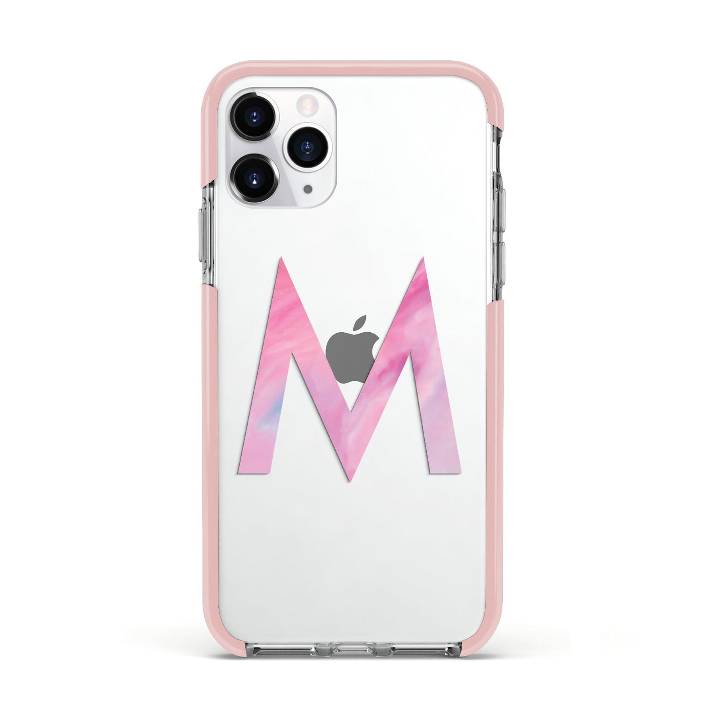 Personalised Unicorn Marble Initial Clear Custom Apple iPhone 11 Pro in Silver with Pink Impact Case