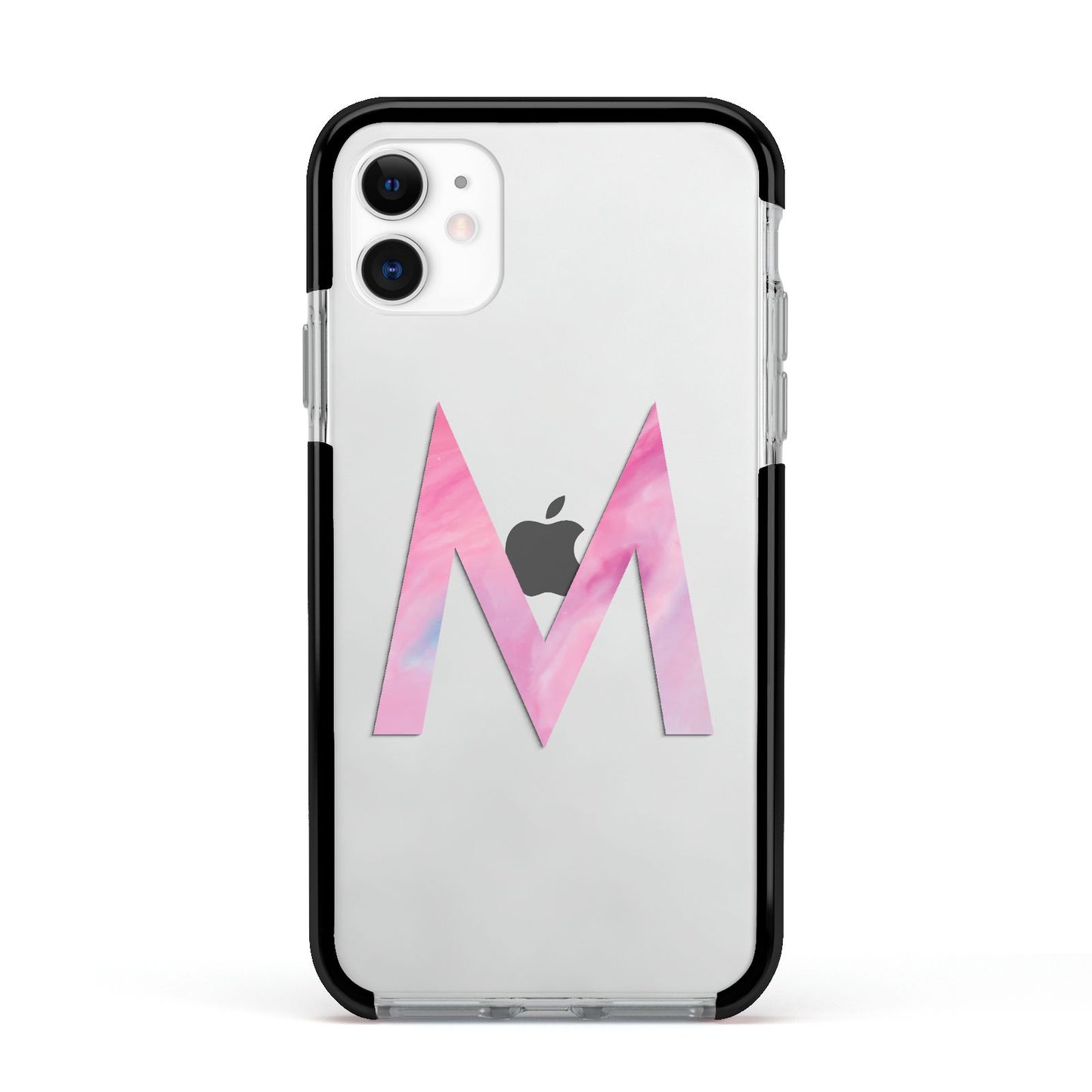 Personalised Unicorn Marble Initial Clear Custom Apple iPhone 11 in White with Black Impact Case