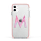 Personalised Unicorn Marble Initial Clear Custom Apple iPhone 11 in White with Pink Impact Case