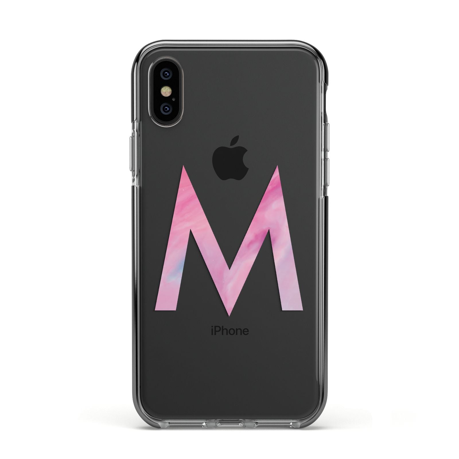 Personalised Unicorn Marble Initial Clear Custom Apple iPhone Xs Impact Case Black Edge on Black Phone